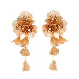 LUREME Big Golden Layered Floral Statement Necklace,Flower Dangle Earrings Boho Layered Floral Petal Drop Earrings for Women(st000802-3)