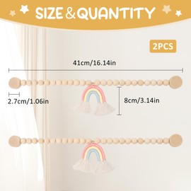 IETWATE 2PCS Curtain Tie Backs, Rainbow Tassel Pendant Magnetic Tie Backs for Curtains, Wooden Bead Magnetic Curtain Tiebacks, Boho Decor Curtain Ties, for Bedroom Nursery Farmhouse