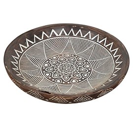 MAISONICA Handpainted Aztec Patterned Decorative Bowl 30cm Brown/Cream