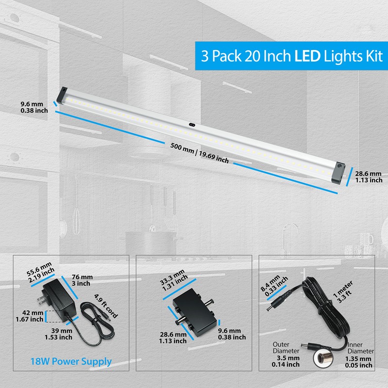 EShine Hand Wave Activated Under Cabinet LED Lighting Kit, Dimmable,