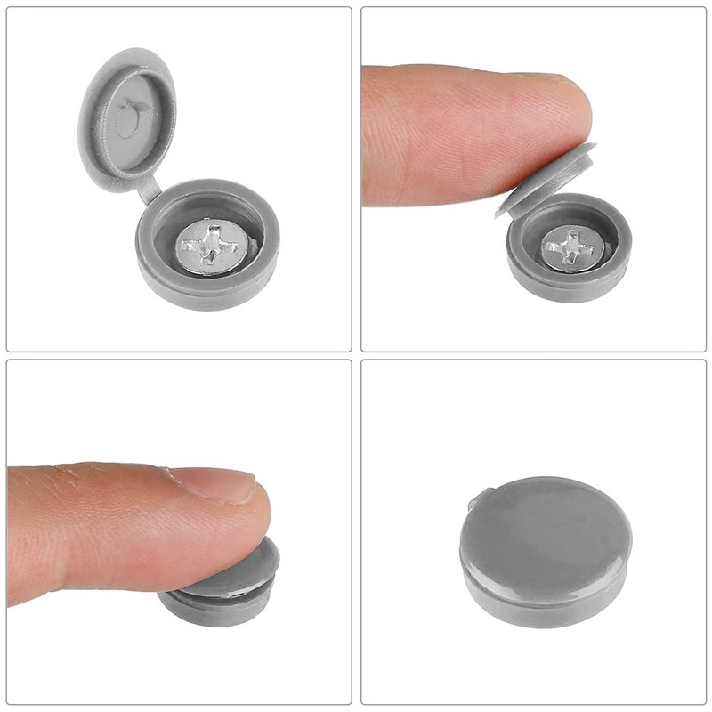 150Pcs Grey Screw Caps Hinged Plastic Screw Cover Caps for