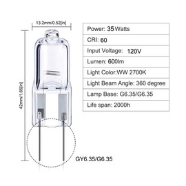 10 Pack G6.35 35 Watt 35W 12V 12 Volt JC6.35 Bi-Pin JC6.35 Type Halogen Light Bulb JC6.35