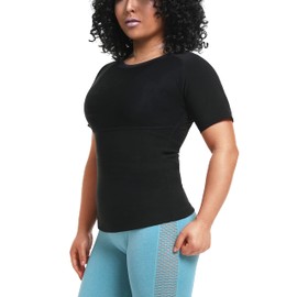 LMCOB Women's Sauna Sweat Shirt Athletic Tee Compression T-Shirt Heat Trapping Sauna Vest for Women(LYBH6007-01-4XL)