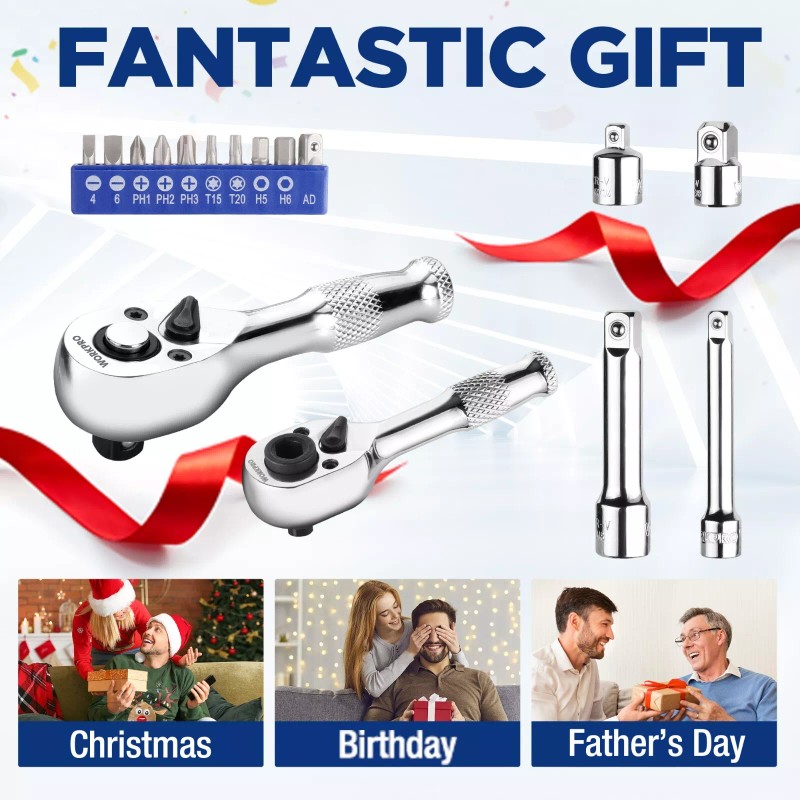 WORKPRO Stubby Ratchet & Bit Driver Set 16 PCS, 1/4",