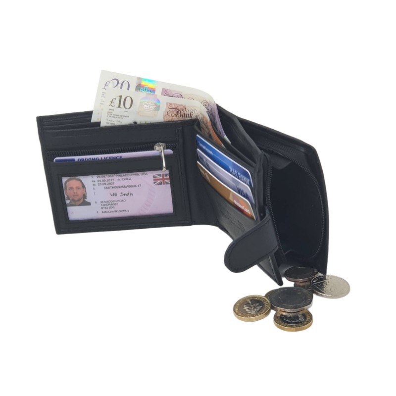 Mens RFID BLOCKING Soft Genuine Leather Bifold Wallet With A