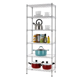 Finnhomy 6-Tier Wire Shelving Unit Adjustable Steel Wire Rack Shelving 6 Shelves Steel Storage Rack or Two 3 Tier Shelving Units with PE mat and Stable Leveling Feet, NSF Certified, Chrome