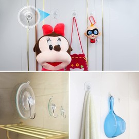 ETwinCoo 14 Pack Suction Cup Hooks,1.77 Inches Strongest Clear PVC Suction Cups with Metal Hooks, Removable Small Suction Cups for Window Glass Shower Wall (Hold Up to 3Lbs)