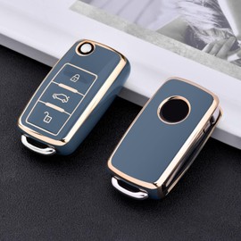 [OATSBASF] Car Key Cover Suitable for VW Premium TPU Dirt Slip Scratch Prevention Golf 4 5 6 Polo Passat B5 B6 Jetta Mk1 2 3 4 5 6 Beetle Scirocco 3 Button Key Cover JA-Blue