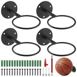 Pack of 4 Ball Holder Wall, Robust Wall Mounted Ball Stand, Ball Wall Decoration, Ball Holder, Ball Holder with Screws and Inflation Device for Basketball, Football, Volleyball (Black)