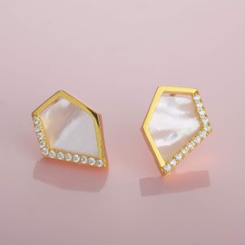 Namana Mother of Pearl Stud Earrings for Women. Dainty Gold Earrings with Created Mother of Pearls. Lead-Free and Nickel Free Earrings for Women