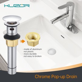 KUZOR 2-Pack Pop Up Bathroom Sink Drain with Overflow - Fits 1-5/8" to 2" Holes, Chrome 304 Stainless Steel for Vanity/Vessel Sink​