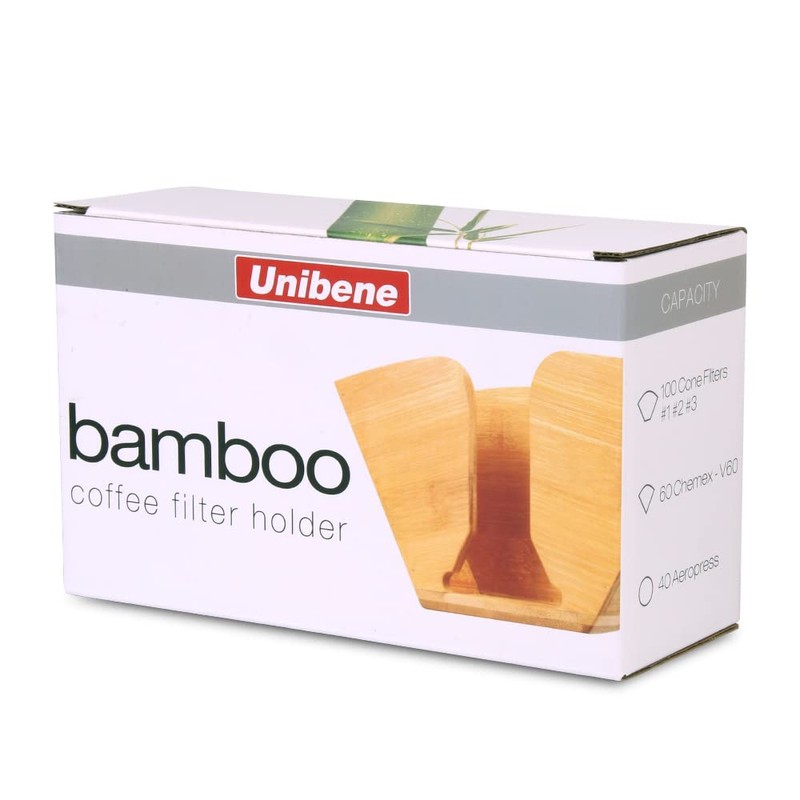 Unibene Bamboo Coffee Filter Holder, Coffee Paper Storage Container Dispenser
