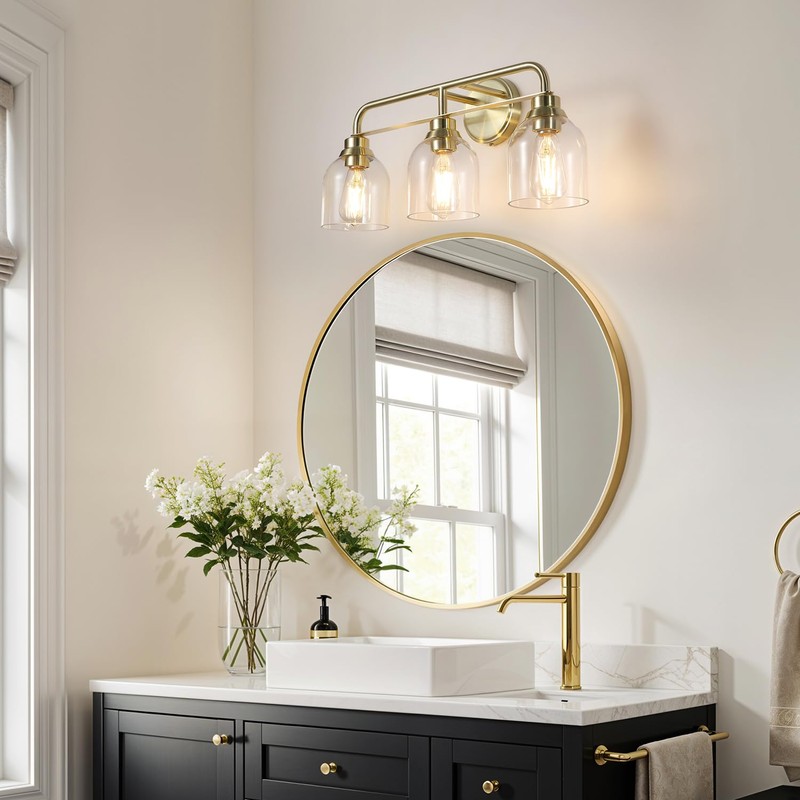Mecgirn 3 Light Gold Vanity Lights for Bathroom, Bathroom Light