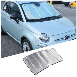 Car Front Windshield Sunshade Compatible with Fiat 500 2010-2025 2026 Abarth 595 2014-2025 2026, Custom Front Window Sunshade Foldable UV Ray Reflector, Keeps Vehicle Cool (Silver)