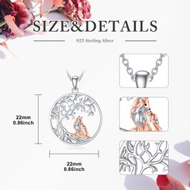 SELKAT Mother and Child Fox Necklace S925 Sterling Silver, Foxes Tree of Life Necklace Gift for Mother Grandmother Mom Daughter Women