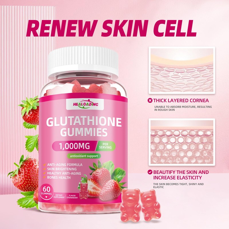 HEALOADING Glutathione Supplement Collagen Gummies: L-Glutamine Contains Marine Collagen Vitamins