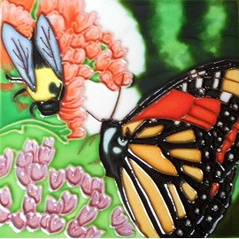 Butterfly Hand Painted Ceramic Art Tile 6x6 inches with Easel Back