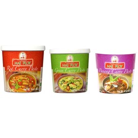 Mae Ploy Red Curry Paste, Green Curry Paste and Panang Curry Paste Set. Great Cooking Gift.