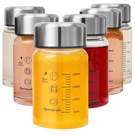 Glass Juice Bottles 6 Pack 10 oz - Wide Mouth Glass Water Bottles with Lids - for Juicing, Smoothies, Milk, Protein, BPA Free, Reusable, Stainless Steel Lids, Leak Proof, Shaker bottle (10oz/300ml)