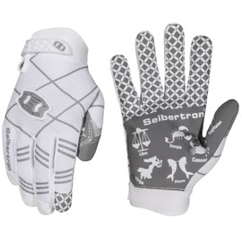 Seibertron Pro 3.0 Twelve Constellations Elite Ultra-Stick Sports Receiver Glove Football Gloves Youth (White, M)