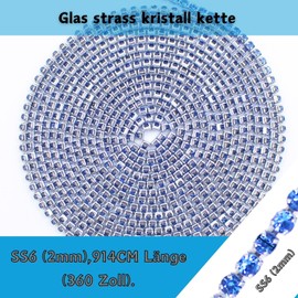 PEARLY JUN 10 Yards Blue Rhinestone Chain Light Sapphire Rhinestone Trim Crystal Artificial Stone Trim Cup Chain SS6 2 mm Colour Plated Cup Stitch Costume Decoration