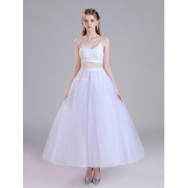 WOWBRIDAL Long Hoopless Petticoat Crinoline Underskirt Slips for Wedding Dress, White, One Size