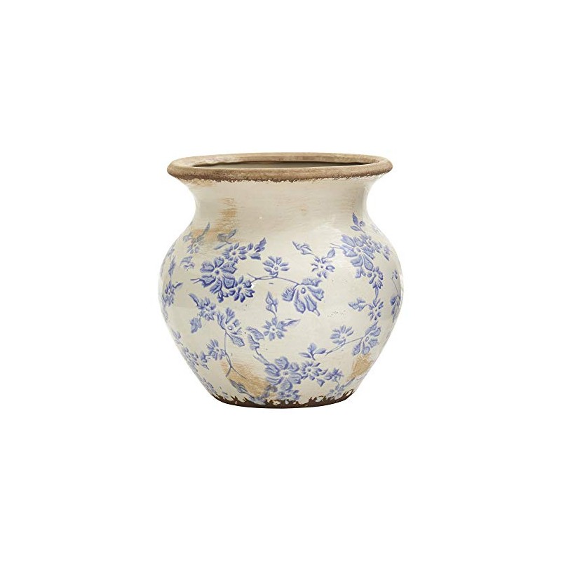 7in. Tuscan Ceramic Blue Scroll Urn Vase