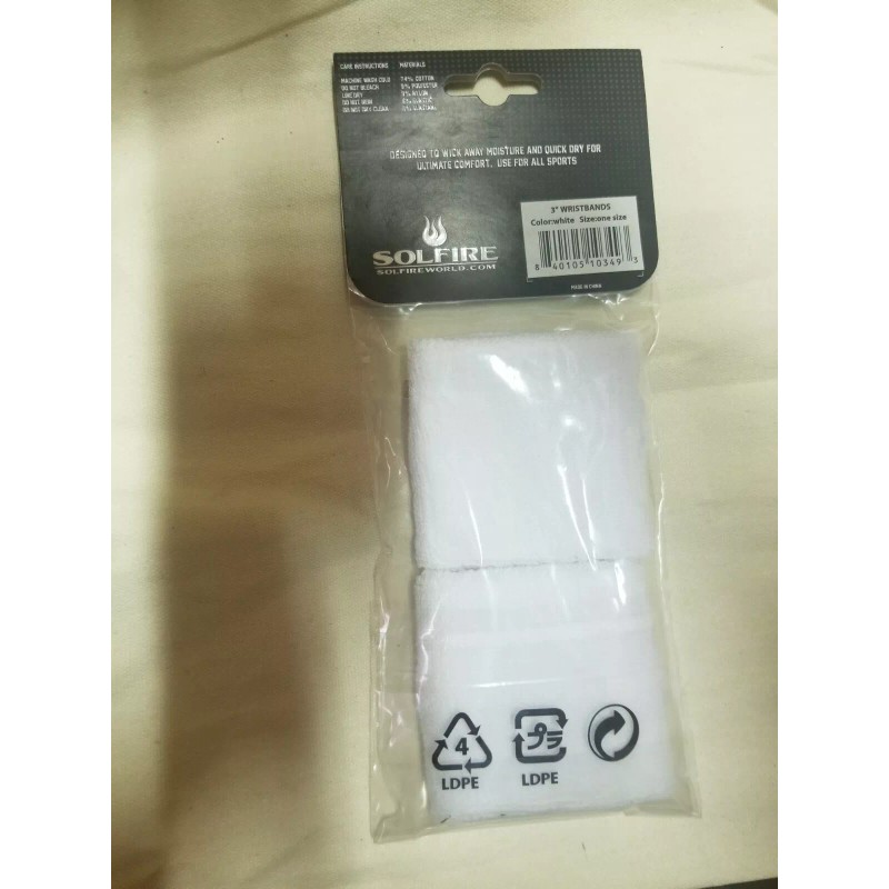 solfire New Solfire Athletic Sweat Wristbands. White With Black Flame.
