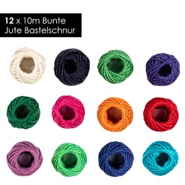 OfficeTree 12 x Colourful Cord - Craft Cord Set Colourful - Jute Ribbon Colourful - Cord Ribbon for Crafts Decoration Packaging Household or Garden