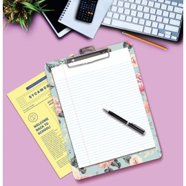 Fashion Clipboard (2 Pack), Standard A4 Letter Size, 12.5" x 9", Wooden Clipboard, Low Profile Clip with Retractable Hanging Tab, Decorative Clipboard, by Better Office Products (Floral Designs)