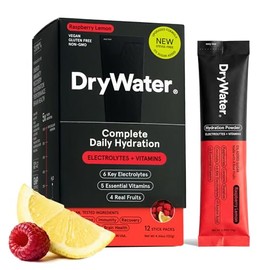 DryWater® Electrolyte + Vitamin Hydration Powder Packets, Raspberry Lemon (Stevia-Free), 1,000mg Potassium, Real Organic Fruit, NSF Certified Sport, N