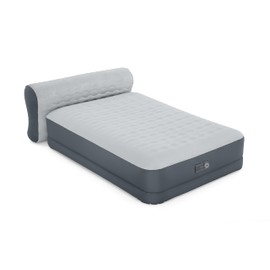SLEEPLUX SleepLux Queen Air Mattress with Headboard | Supersoft Snugable Top, Extra Durable Tough Guard | Raised Airbed with Built in Pump + USB Charger (90"x60"x29") Grey