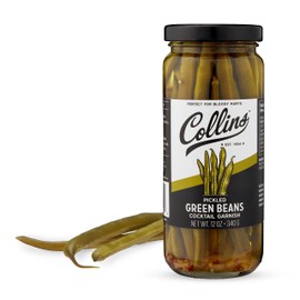 Collins Gourmet Pickled Green Beans for Cocktails - Spicy Crunchy Green Beans - Premium Condiment Garnish for Cocktails, Bloody Mary, Antipasto, Condiments, or Salads - 12oz