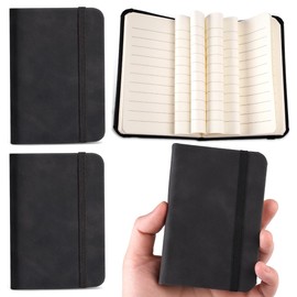 Pack of 3 Small A7 Notebooks, 11 x 8 cm, Leather Cover, Mini Notebook, Pocket Notebook with Elastic Closure, Portable Pocket Notebook, Suitable for Diary, School, Work, Travel Journal, Daily Planner