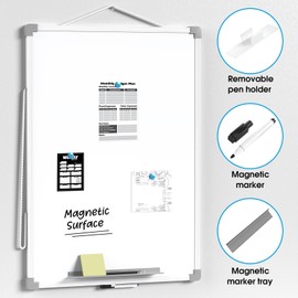MaxGear Double Sided White Board for Wall, 24"x18" Dry Erase Boards 2 Pack, Hanging Whiteboards for Door, with Magnetic Dry Erase Marker and Pen Tray, Portable Whiteboard for Home, School, Office