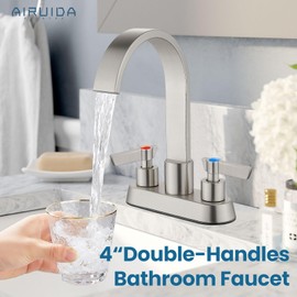 Airuida 4 Inch Centerset Bathroom Faucets,Two Handle Bathroom Sink Faucet,2 or 3 Hole Restroom Vanity with Pop Up Drain,Waterfall Swivel Spout 2 Water Supply Lines Conical Handle Brushed Nickel