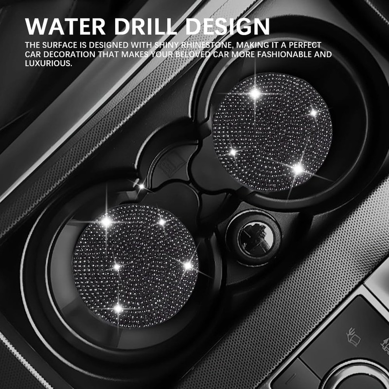 2PCS Bling Car Cup Coasters, Crystal Rhinestone Auto Cup Holder