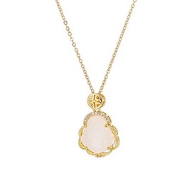 Luxury Laughing Buddha Pendant Necklace Set Lucky Green Jade Cubic Zirconia Bling Gemstone 24k Gold Plated Amulet Jewelry for Women Men-White B