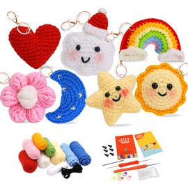 NOTLATE 7PCS Knitting Crochet Kit for Beginners, Craft Knitted Starter Kit with Step-by-Step Video Tutorials, Learn to Crochet Kits for Adults and Kids (Sun/Star/Rainbow/Moon/Clouds/Love/Flowers)