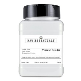 Raw Essentials White Distilled Vinegar Powder - 8 Ounce Bottle - Gluten-Free, Vegan - Tangy and Slightly Sweet - Great in Dressings, Marinades, Glazes, Dry Rubs, Seasonings