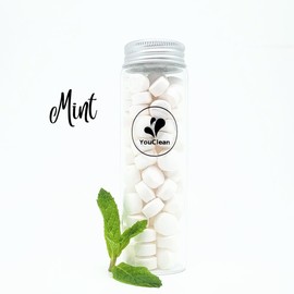 YouClean 90 toothpaste tablets in Refill/Recycle Glass Tube - For Travel and Daily Home Office Use - Nano Hydroxyapatite, Fluoride-Free, Vegan (Mint)