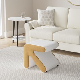 LETESA Modern Velvet Upholstered Ottoman, Exquisite Small End Table, Soft Foot Stool with S-Shape, Dressing Makeup Chair, Comfortable Seat for Living Room, Bedroom, Entrance (Beige, Arrow)