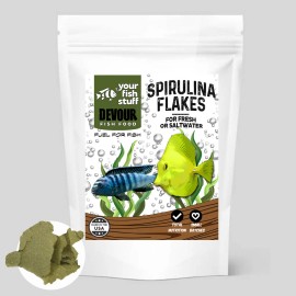 Your Fish Stuff YFS Spirulina Frenzy Tropical Flakes Natural Bulk Aquarium Fish Food  - 12-oz