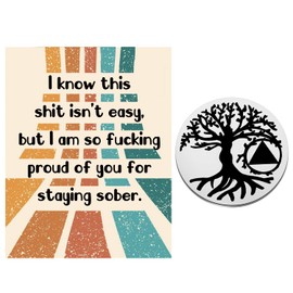 Lywjyb Birdgot Serenity 12 Steps Recovery Sobriety Gift Christian Scripture Inspirational Verse Cross Token Sober Gift for Men Women (staying sober CA)