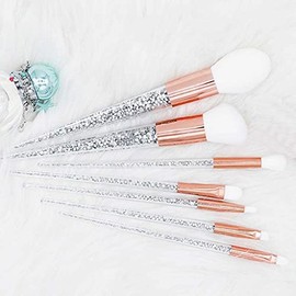 7pcs sliver cristal maquillaje pinceles conjunto fundación mezcla cara cara cepillo maquillaje kit de herramientas(Gray,Black)                        