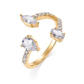 PAVOI 14K Gold Plated Cubic Zirconia Triple Bypass Statement Ring for Women | Open Eternity Bands | Marquise Oval Pear CZ Engagement Stackable Rings, 6, Yellow Gold, 2312-R04-6Y