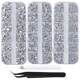 Massive Beads 6800pcs+ Flatback Glass Hotfix Iron On Rhinestones Crystal for DIY Making with 1 Tweezer & 1 Picking Pen for Shoes, Clothes, Face Art, Bags, Manicure (Clear Crystal, 6-Sizes)