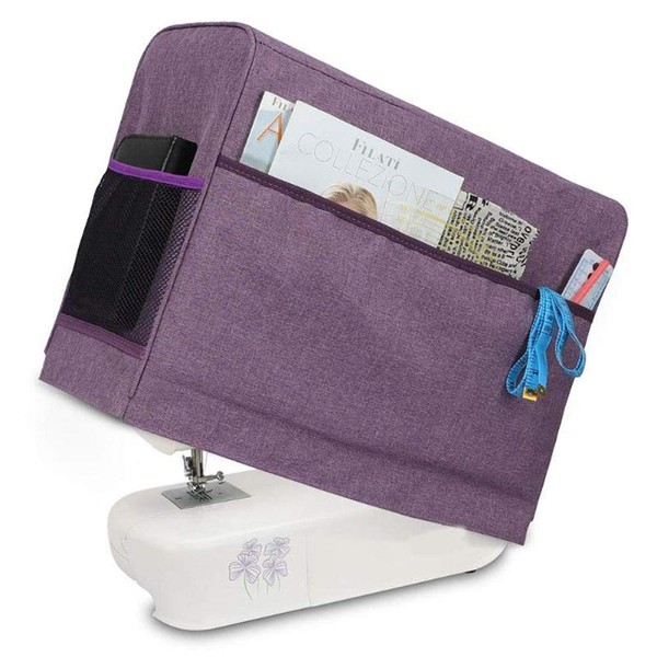 TOPINCN Sewing Machine Cover, Waterproof Sewing Machine Cover Shell with Pockets, Sewing Machine Dust Cover for Additional Accessories (Purple)