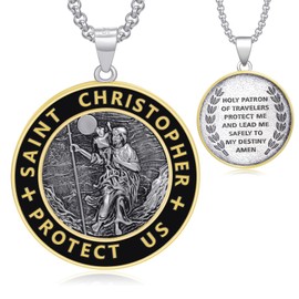 LES OSEWA Saint Christopher Medal Necklace for Men Women Sterling Silver St Christopher Medallion Necklace 72h Sale for Saint Christopher Necklace