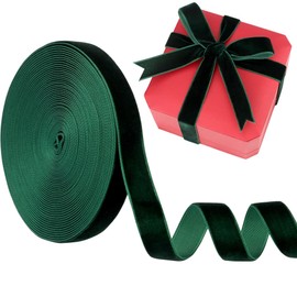 Velvet Ribbon 5/8 Inch (15mm) 10 Yards Manjonzic Single-Sided Velvet Ribbon Trim Perfect for Christmas Trees Gift Wrapping Bouquets Wedding Decor Dark Green